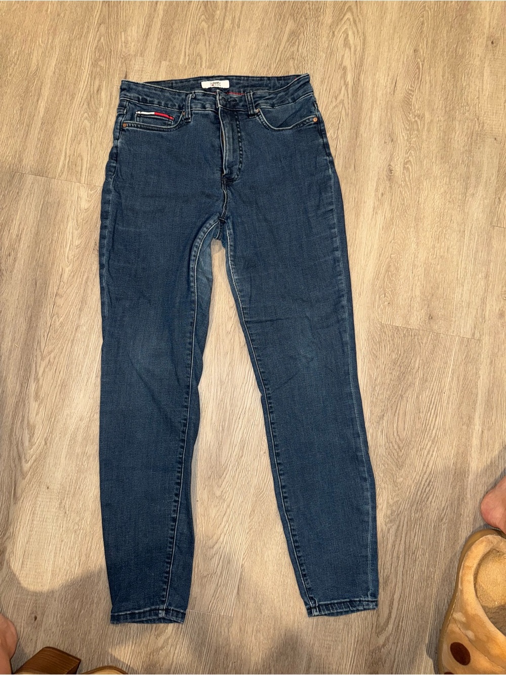 Vintage Tommy Hilfiger Navy Skinny Jeans with Red Accent
